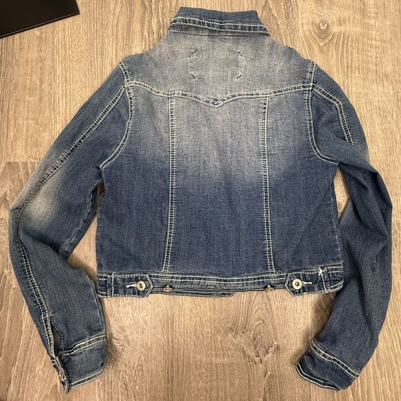 Maurices Jean Jacket Small Cropped Boho Blue Fade Denim Pockets Stretch Western - Picture 3 of 9